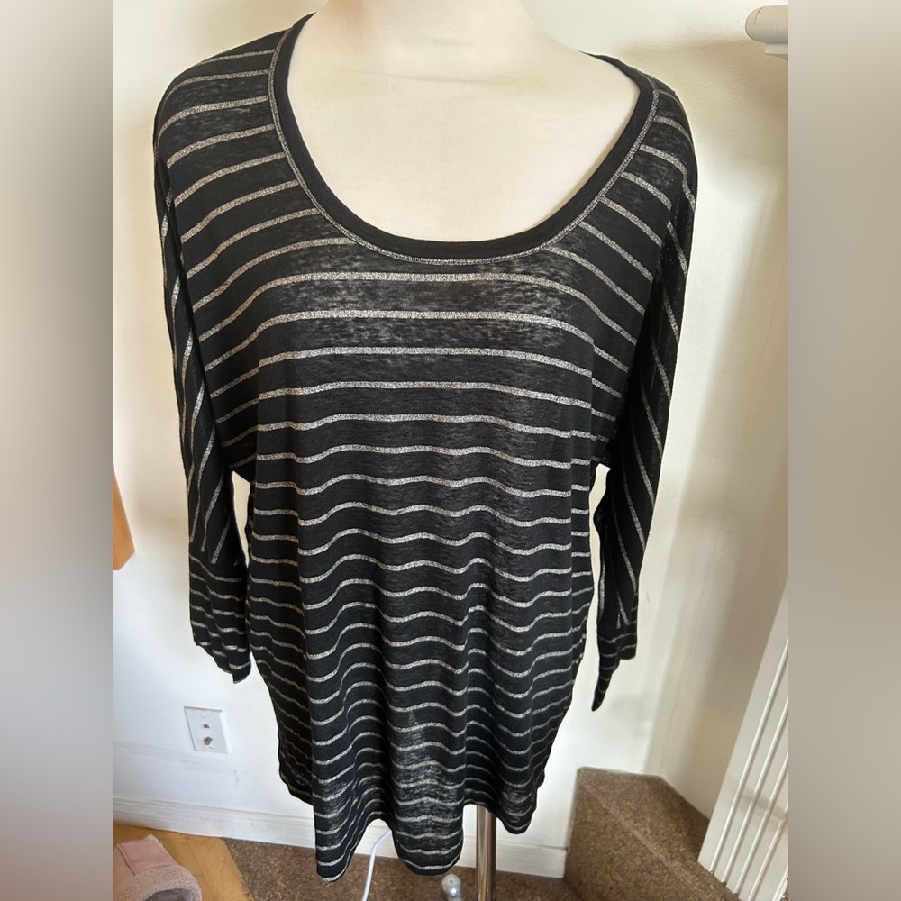 JOIE 100% Linen Metallic and Black Stripe Tunic/Top, Size L